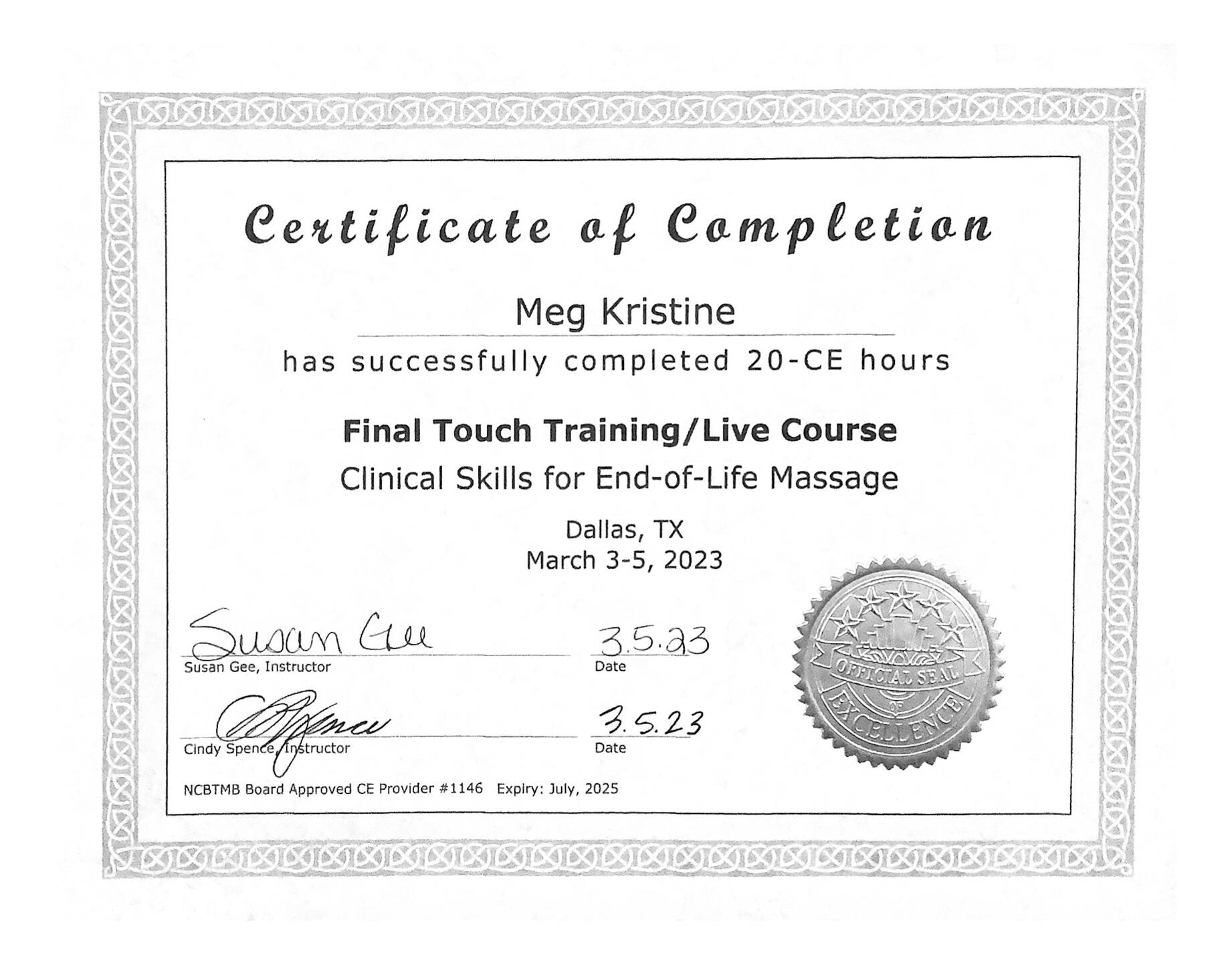 Palliative/Hospice Massage & Touch Therapy