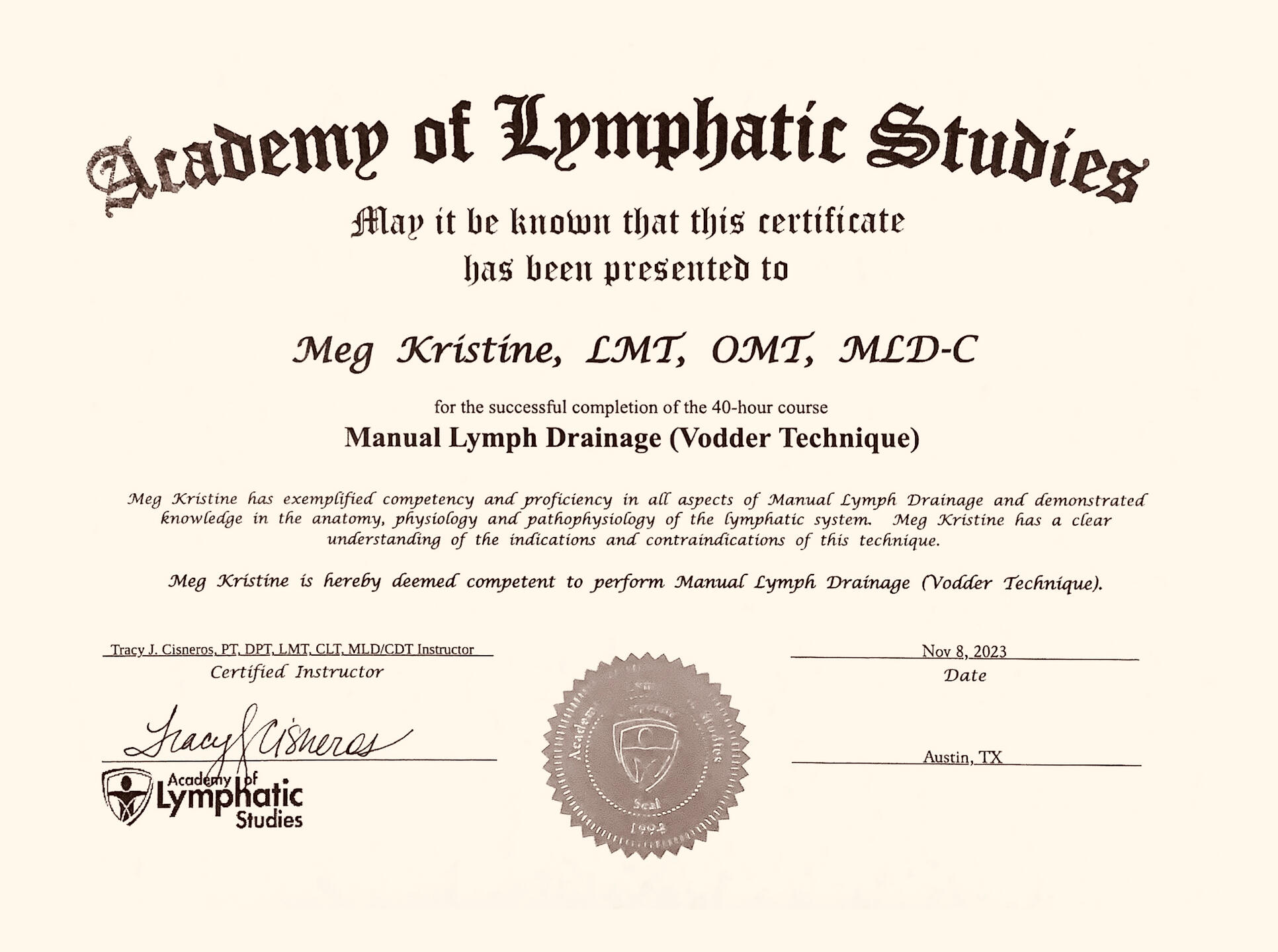 MLD- Manual Lymphatic Drainage (Vodder Technique)