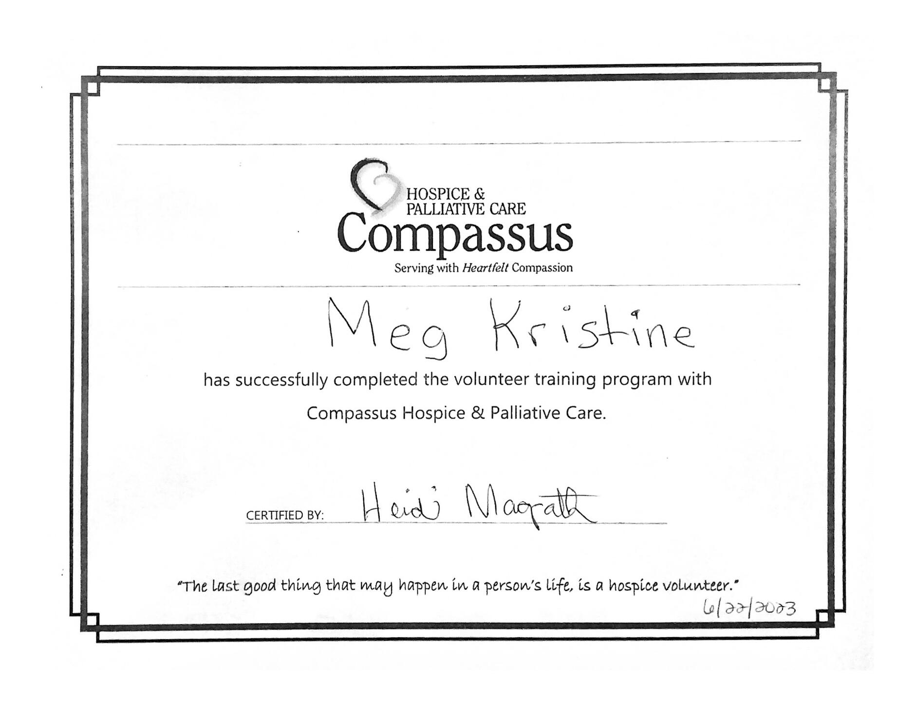 Palliative/Hospice Volunteer Work